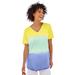 Plus Size Women's Short-Sleeve V-Neck Shirred Tee by Woman Within in Multi Dip Dye (Size M)