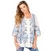 Plus Size Women's Monique Printed Big Shirt by Roaman's in White Mirrored Paisley (Size 14 W)