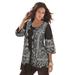 Plus Size Women's Monique Printed Big Shirt by Roaman's in Black Mirrored Paisley (Size 22 W)