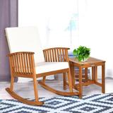 Rosecliff Heights 2pcs Acacia Wood Patio Rocking Chair Set Cushioned Coffee Table Wood/Natural Hardwoods in Brown/White | Wayfair