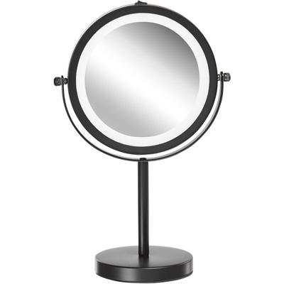 Schminkspiegel Schwarz Eisen rund doppelseitig drehbar mit led Licht Ständer 5-fach Vergrößerung Image