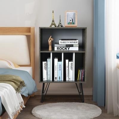 Freestanding Record Player Stand Record Storage Cabinet with Metal Legs - 21" x 18.5" x 34" (L x W x H)