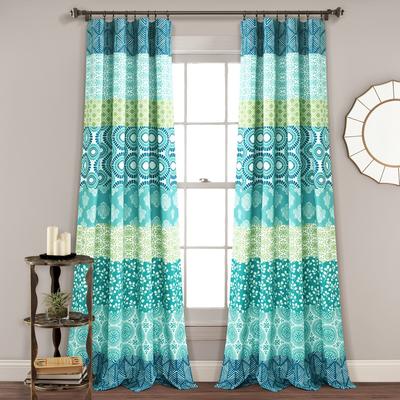 Bohemian Stripe Window Curtain Panels Blue/Green 52X95 Set - Lush Decor 21T010809