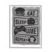 Stupell Industries Eat Sleep Game Repeat Phrases Video Gamer Icons by Lux + Designs - Textual Art Print Canvas in Gray | Wayfair ae-956_wfr_24x30