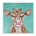 Stupell Industries Pink Nose Cow Adorable Farm Cattle over Turquoise by Molly Susan Strong - Painting Wood in Brown | 12 H x 12 W x 0.5 D in | Wayfair