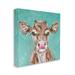 Stupell Industries Pink Nose Cow Adorable Farm Cattle over Turquoise by Molly Susan Strong - Painting Canvas in Brown | Wayfair af-031_cn_17x17