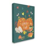 Stupell Industries Happy Fall Greeting Plump Orange Pumpkin Festive Moths by - Textual Art Canvas in Green | 20 H x 16 W x 2 D in | Wayfair