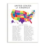 Stupell Industries USA Map State Abbreviations & Capitals Playful Tones by Anna Quach - Textual Art Wood in Brown | 19 H x 13 W x 0.5 D in | Wayfair