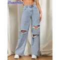 DenimColab-Jean Délavé à Jambes Larges pour Femme Pantalon en 2022 Coton Style Boyfriend