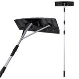 Snow Rake Shovel, Snow & Leaf Removal Tool & Pusher Scraper with 24” Rolling Blade, 5-21’ Extendable Handle & Nonslip Grip