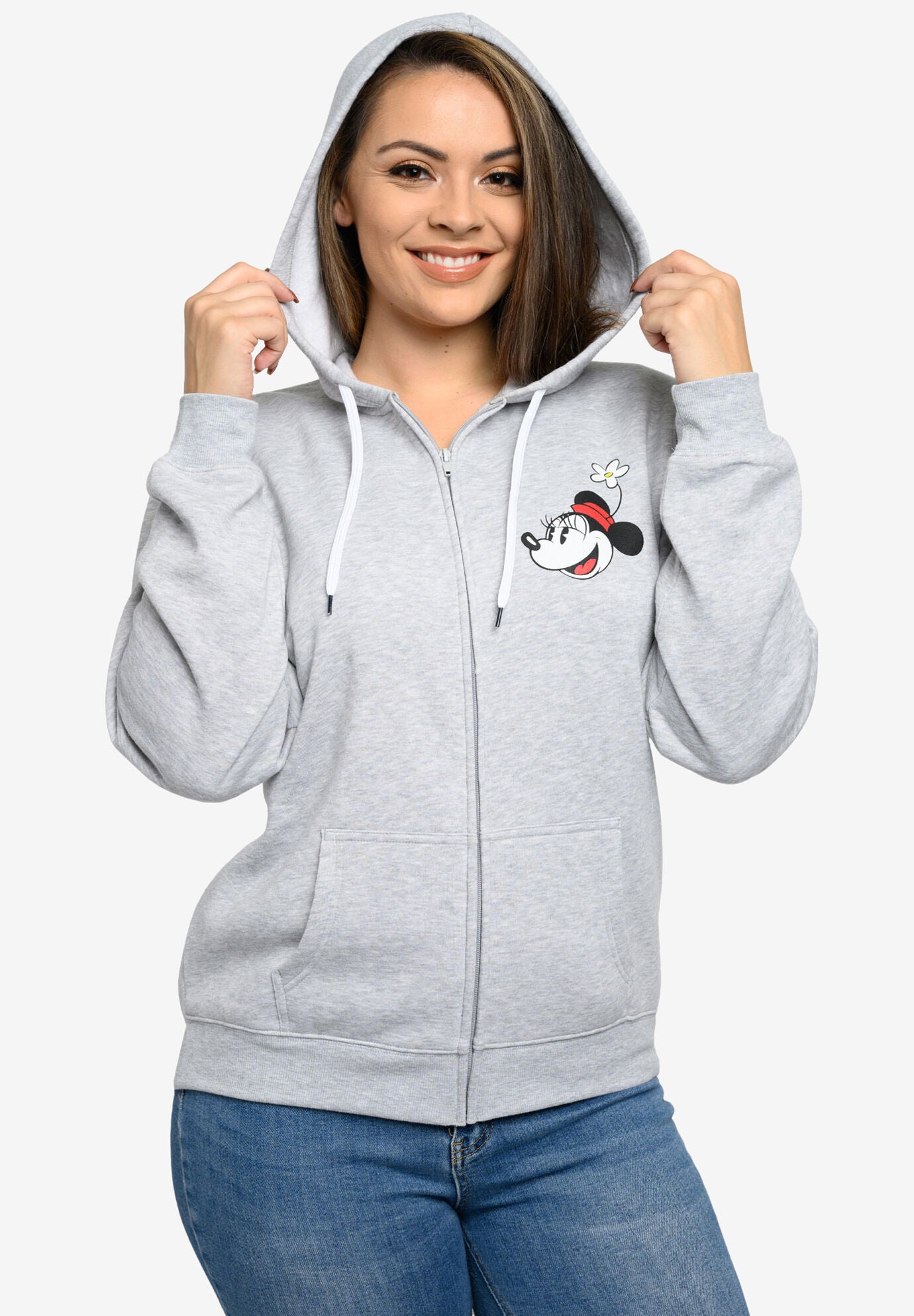 Plus Size Women's Disney Mickey Minnie Mouse Stroll Zip Hoodie Sweatshirt Gray by Disney in Gray (Size 1X (14-16))