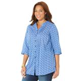 Plus Size Women's Pintuck Buttonfront Blouse by Catherines in French Blue Diamond Geo (Size 1X)