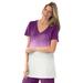 Plus Size Women's Short-Sleeve V-Neck Embroidered Dip Dye Tunic by Woman Within in Plum Purple Ombre (Size 1X)