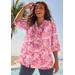 Plus Size Women's Pintuck Buttonfront Blouse by Catherines in Pretty Peony Stamped Paisley (Size 3X)