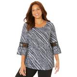 Plus Size Women's Bella Crochet Trim Top by Catherines in Black White Bias Texture (Size 2X)