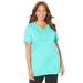 Plus Size Women's Easy Fit Embroidered Notch-Neck Tee by Catherines in Aqua Sea (Size 0X)