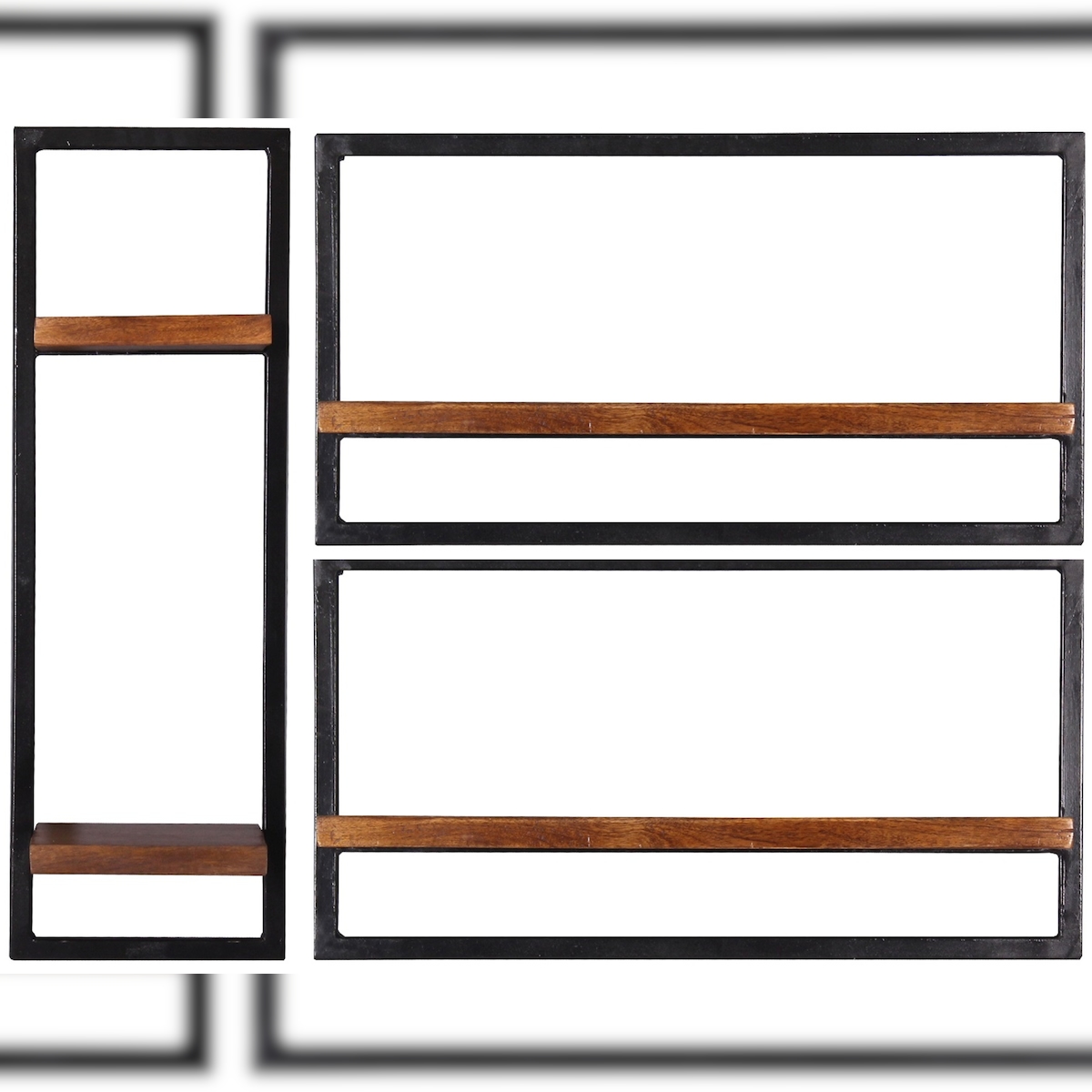 SIT Möbel Wandregal-Set | 3-teilig | Mangoholz mit Altmetall | Serie PANAMA | B 95 x T 25 x H 75 cm | natur Image