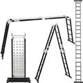 ALDORR Professional Folding Combination Ladder 4x5 Rungs with Stabiliser Bar & Click-Lock Hinges | Multi-Purpose Ladder with Platform | 330LB / 150 KG