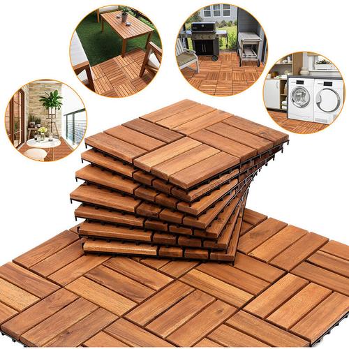 33 Stück Holzfliesen aus Akazienholz Balkonfliesen Terrassenfliesen, Bodenbelag mit Drainage,