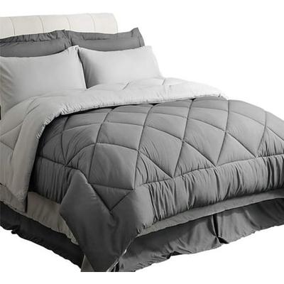 Comforter 1 Pillow Sham Flat Sheet, Dark Grey Twin Bed Skirt