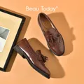 BeauToday – mocassins décontractés en cuir de veau pour femmes chaussures Brogues à franges bout