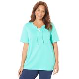 Plus Size Women's Suprema® Lace-Up Duet Tee by Catherines in Aqua Sea (Size 5X)