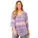 Plus Size Women's Lace Trim Gauze Blouse by Catherines in Purple Stripe (Size 0X)