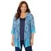 Plus Size Women's Harmony Knit Herringbone Cardigan by Catherines in Waterfall Tapestry Border (Size 3X)