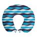 Nautical Travel Pillow Neck Rest, Sea Ocean Associated Geometric Abstract Horizontal Wavy Stripes Concept, Memory Foam Traveling Accessory Airplane and Car, 12", Indigo and Sky Blue, by Ambesonne