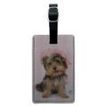 Yorkie Yorkshire Terrier Dog Pink Hat Rectangle Leather Luggage Card Suitcase Carry-On ID Tag