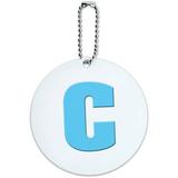 Letter C Initial Baby Boy Block Font Blue Shower Round Luggage ID Tag Card for Suitcase or Carry-On