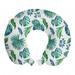 Green Leaf Travel Pillow Neck Rest, Monstera Coconut Palm Tree Leaves Exotic Rainforest Foliage Eco, Memory Foam Traveling Accessory Airplane and Car, 12", Turquoise Navy Blue, by Ambesonne