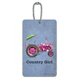 Farm Tractor Country Girl Pink Polka Dot Farming Luggage Card Suitcase Carry-On ID Tag