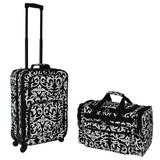 World Traveler 2-PC Carry-On Expandable Spinner Luggage Set - Black Trim Damask