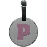 Letter P Initial Baby Girl Block Font Pink Shower Round Leather Luggage ID Tag