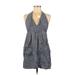 Souvenir Edition by Staci Woo Casual Dress - Mini Halter Sleeveless: Blue Print Dresses - Women's Size 1