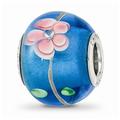 925 Sterling Silver Reflections CZ Blue & Pink Floral Blue Glass Bead; for Adults and Teens; for Women and Men