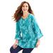 Plus Size Women's Embroidered Gauze Tunic by Catherines in Aqua Blue White (Size 3X)