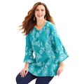 Plus Size Women's Embroidered Gauze Tunic by Catherines in Aqua Blue White (Size 6X)