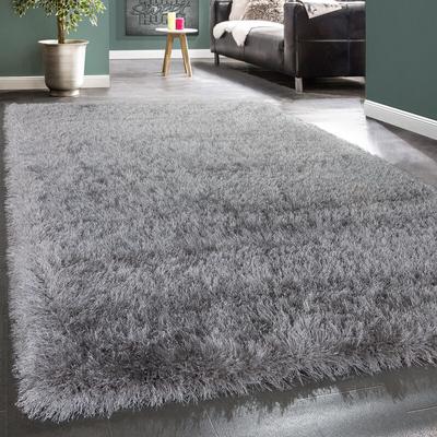 Paco Home - Hochflor Teppich Wohnzimmer Schlafzimmer Shaggy Einfarbig Flauschig Modern Grau 120x170 Image
