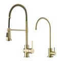 KRAUS Britt Commercial Style Kitchen Faucet and Purita Water Filter Faucet Combo in Spot Free Antique Champagne Bronze