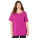 Plus Size Women's Suprema® Embroidered Scoopneck Tee by Catherines in Berry Pink Geo Print (Size 2X)
