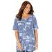 Plus Size Women's Easy Fit Short Sleeve V-Neck Tunic by Catherines in Navy Mosaic Patchwork (Size 2X)