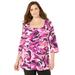 Plus Size Women's Ultra-Soft Square-Neck Tee by Catherines in Pink Floral (Size 5X)