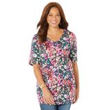 Plus Size Women's Easy Fit Short Sleeve V-Neck Tunic by Catherines in Classic Red Blooming Floral (Size 2X)