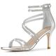 Allegra K Women's Ankle Strap Rhinestone Stiletto Heels Sandals Silver 7 UK/Label Size 9 US