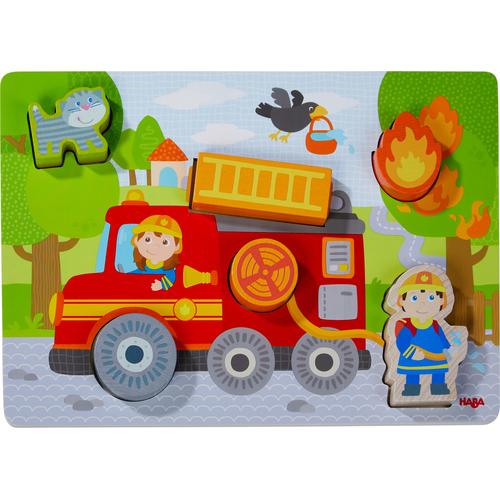 Haba Steckpuzzle Feuerwehrauto, aus Holz bunt Kinder Holzspielzeug