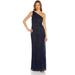 Petite One Shoulder Metallic Pleated Knit Gown - Blue - Adrianna Papell Dresses