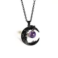 Collier lune noire collier quartz violet pendentif croissant bijoux gothiques style sombre