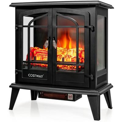 Costway 25 Inch Freestanding Electric Fireplace Heater with Realistic Flame effect-Black